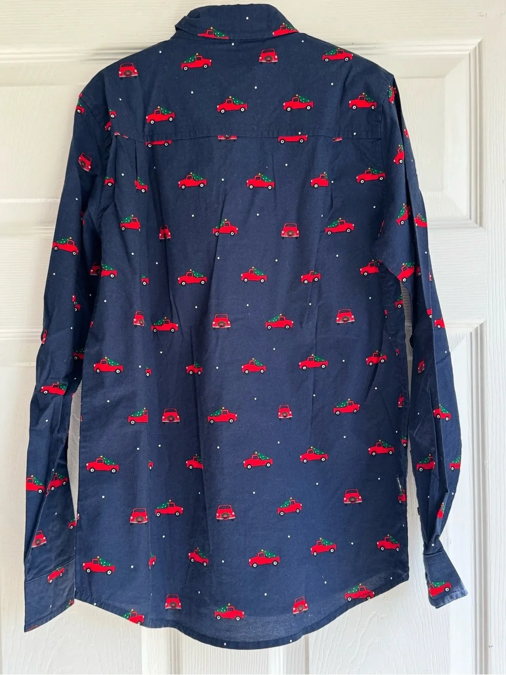 The Children's Place Boys Navy Button-Down Shirt with Red Car Print